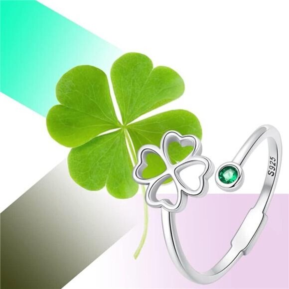 Adjustable Clover Leaf Ring 925 Sterling Silver Jewelry Comes with Good Luck - Picture 4 of 7